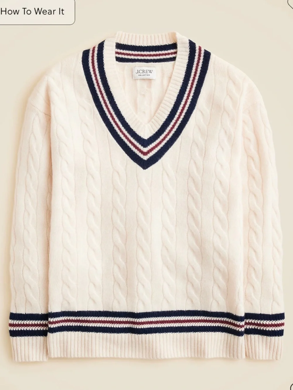 J Crew Cashmere cable-knit cricket sweater - Picture 2 of 3